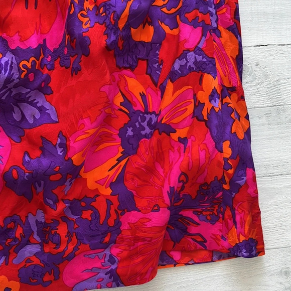 Vintage 100% Silk Bright Floral Print Skirt Size 8 - Picture 3 of 5
